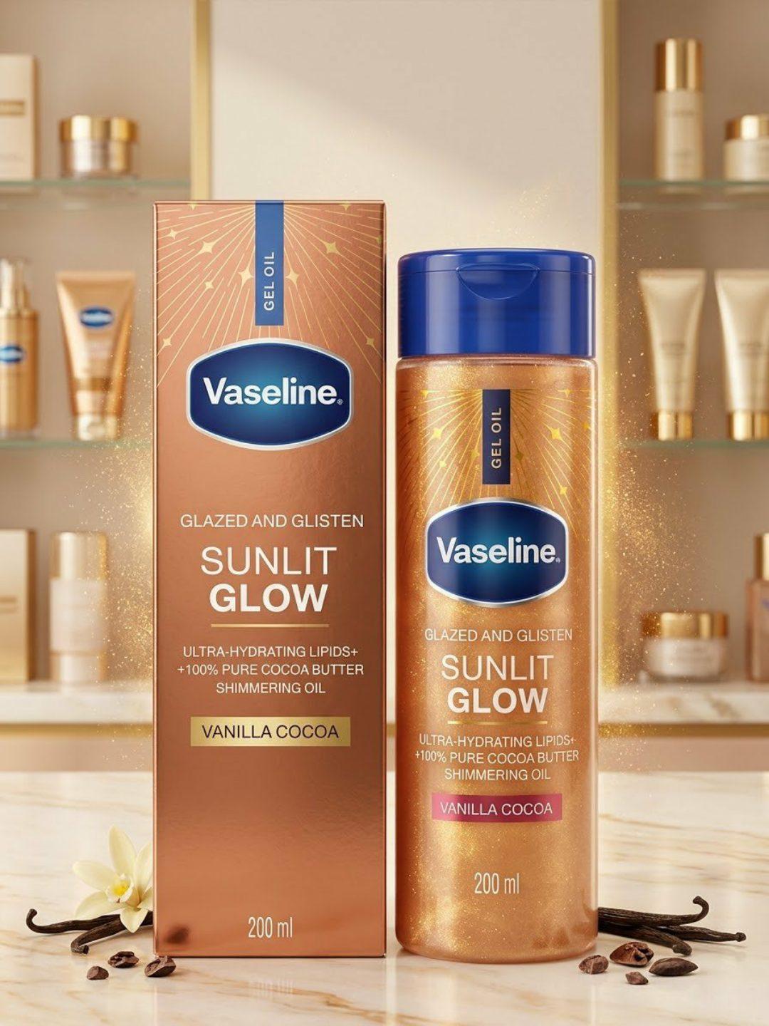 VASELINE SUNLIT GLOW GEL OIL VANILLA COCOA